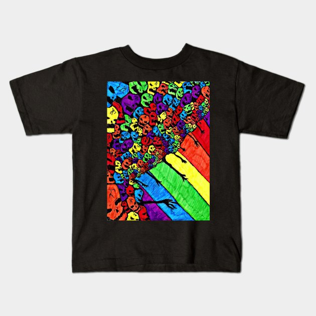 Rainbow Skull 1 Kids T-Shirt by Mr. Leon Artwork